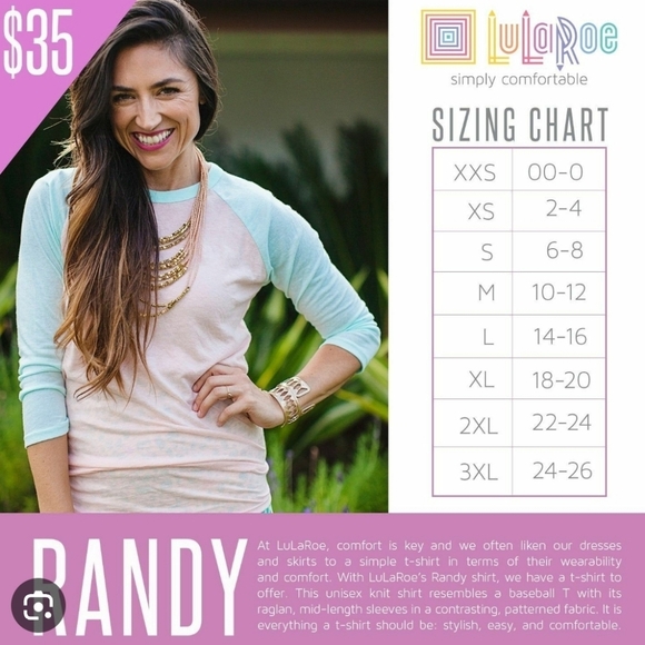 Lularoe , Randy 3/4 Sleeve T -Shirt,‎ Multicolor Rainbow, Size Large - Picture 5 of 5